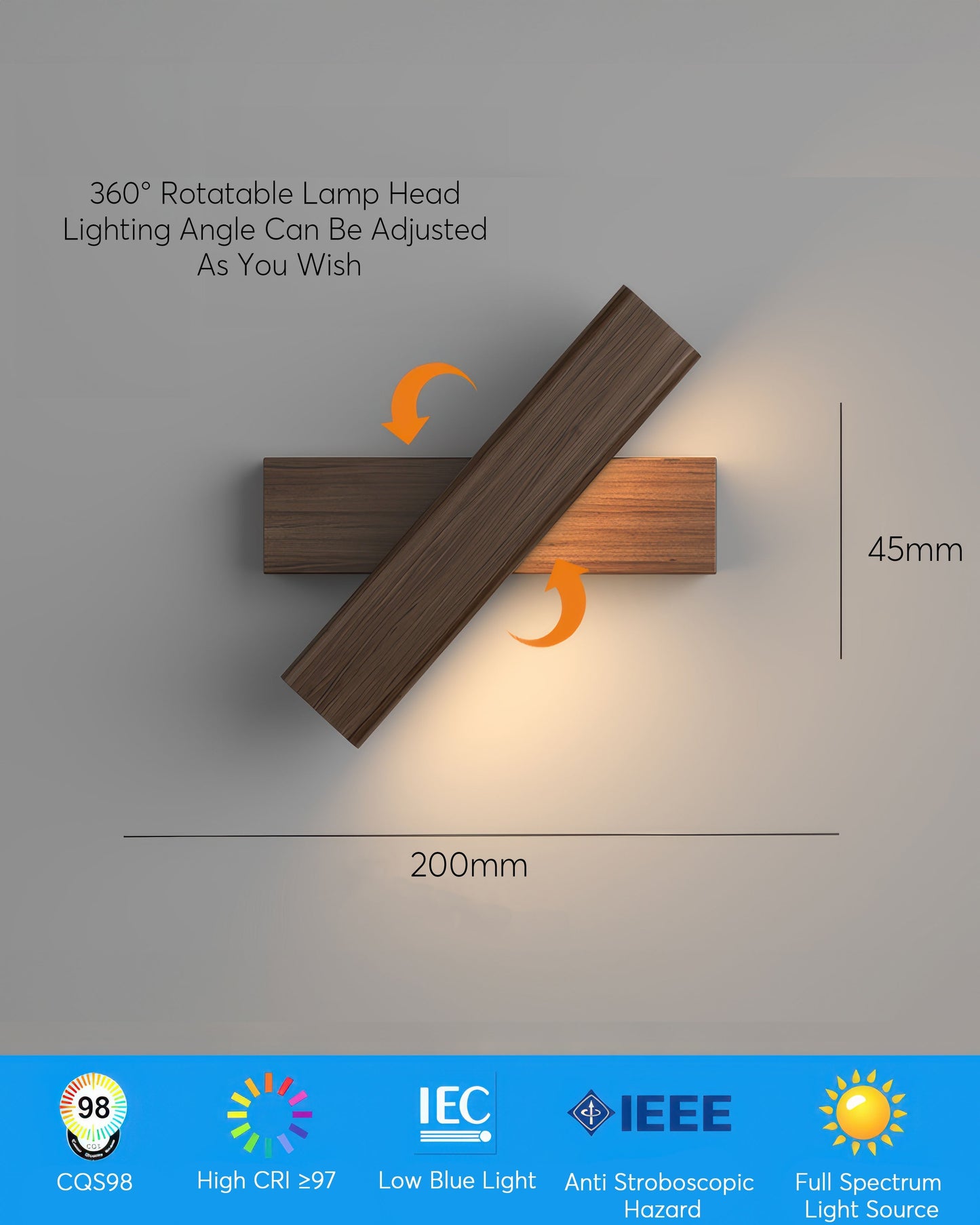 Vivolux | Drehbare Wandlampe mit nordischer Holzmaserung