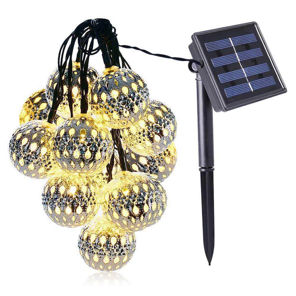Vivolux | Solar-Lichterkette Marokkanische Kugel Bunte LED Weihnachtslichter Eisenkugeln Dekoration Außen Lichterkette