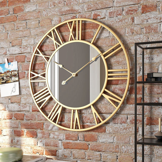 Metall Vintage Große Größe Wanduhr mit Spiegel 39cm