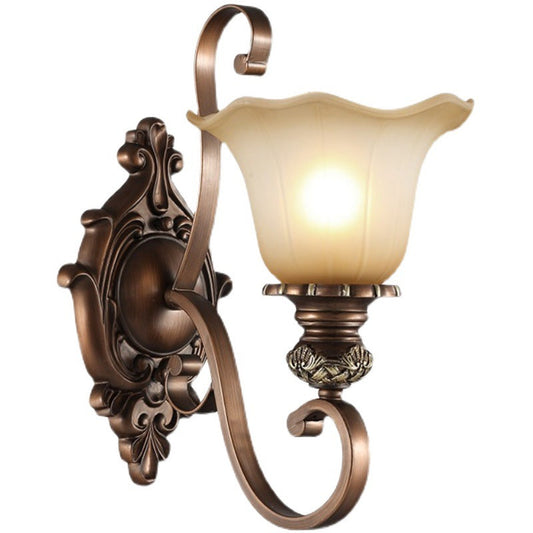Vivolux | Retro Flared Wandleuchte 1-Lampe Frosted Glas Wandmontierte Licht mit Metall geschnitztem Arm in Rost
