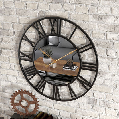 Metall Vintage Große Größe Wanduhr mit Spiegel 39cm