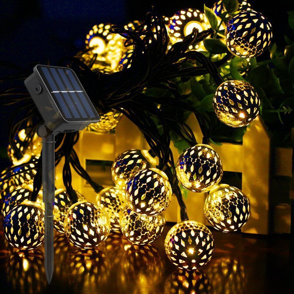 Vivolux | Solar-Lichterkette Marokkanische Kugel Bunte LED Weihnachtslichter Eisenkugeln Dekoration Außen Lichterkette