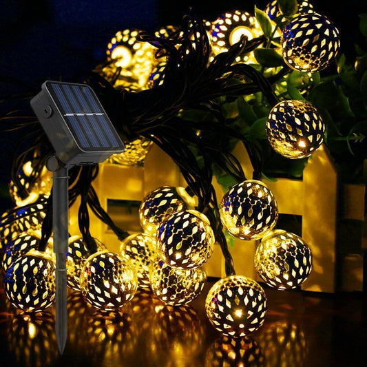 Vivolux | Solar-Lichterkette Marokkanische Kugel Bunte LED Weihnachtslichter Eisenkugeln Dekoration Außen Lichterkette