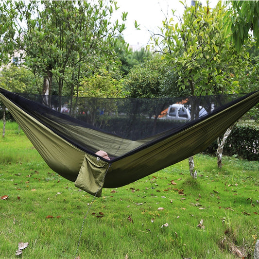 Vivolux | Tragbare Outdoor-Hängematte mit Moskitonetzen (Armeegrün)