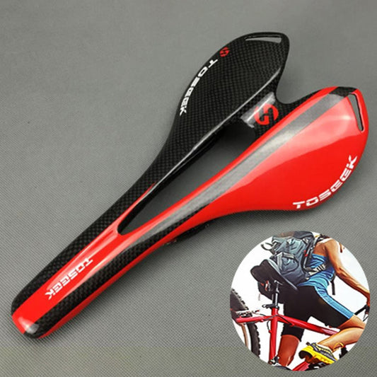 Vivolux | TOSEEK Rennrad Carbon Fiber Sattel Fahrrad Hohlsattel, 3K Textur + Leicht (Rot)