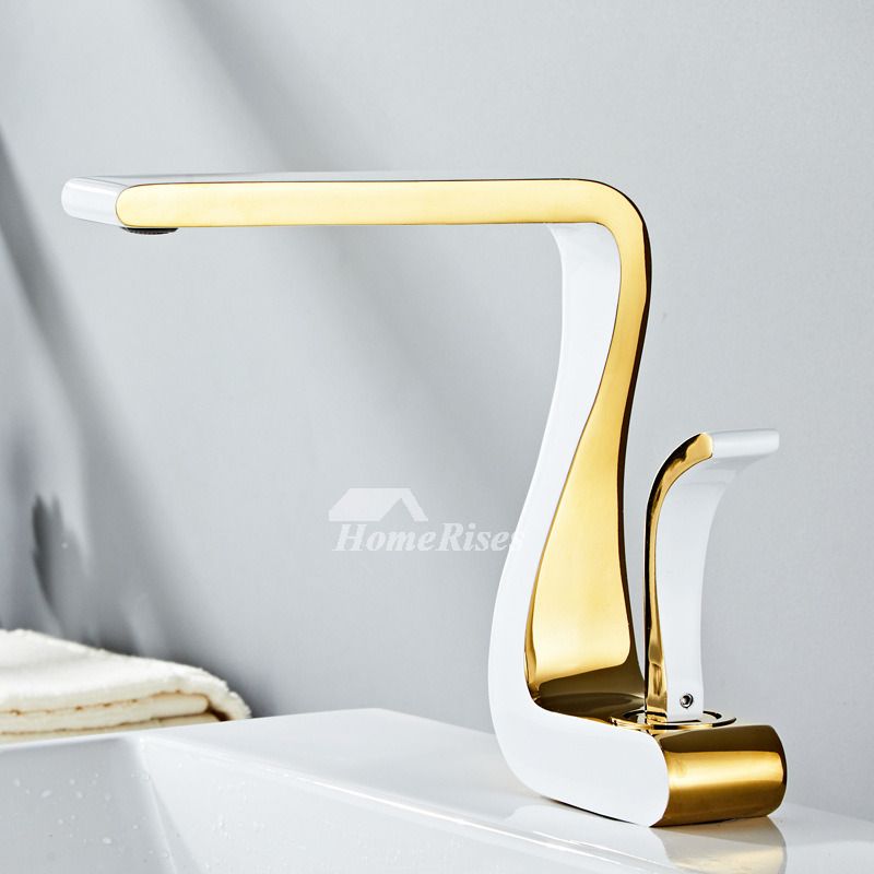 Poliertes Gold Badezimmer Waschbecken Armaturen Einhandbedienung Luxus Messing Weiß Modern Ein Loch
