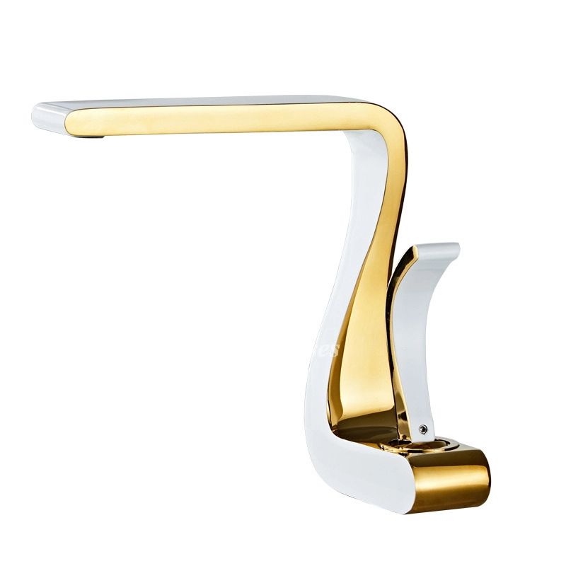 Poliertes Gold Badezimmer Waschbecken Armaturen Einhandbedienung Luxus Messing Weiß Modern Ein Loch