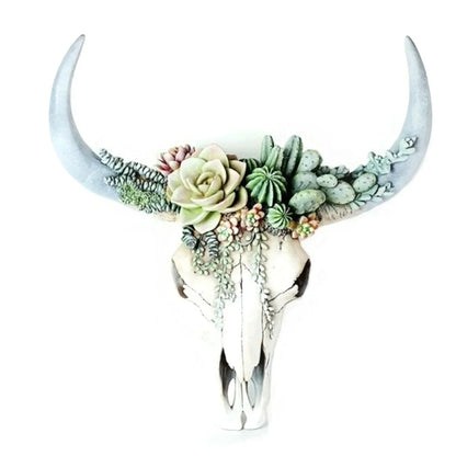 Vivolux | Kuhschädel - Bully - Wanddekoration mit Blumen - Harz Wohnkultur