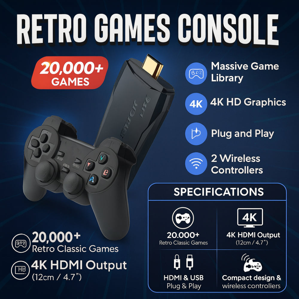Vivolux | 4K Retro-Videospielkonsole Stick Dual Wireless Controller Set