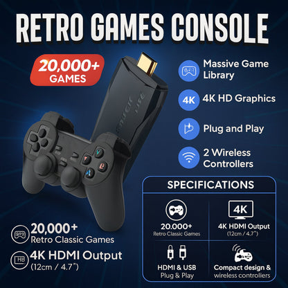 Vivolux | 4K Retro-Videospielkonsole Stick Dual Wireless Controller Set