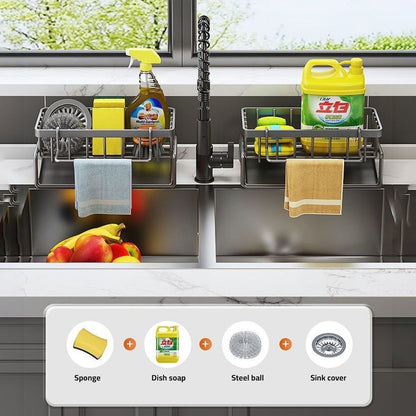 Rostfreier Edelstahl Spülen Organizer Regal - Küchen-Schwamm, Seife, Geschirrtuch Halter Regal Korb