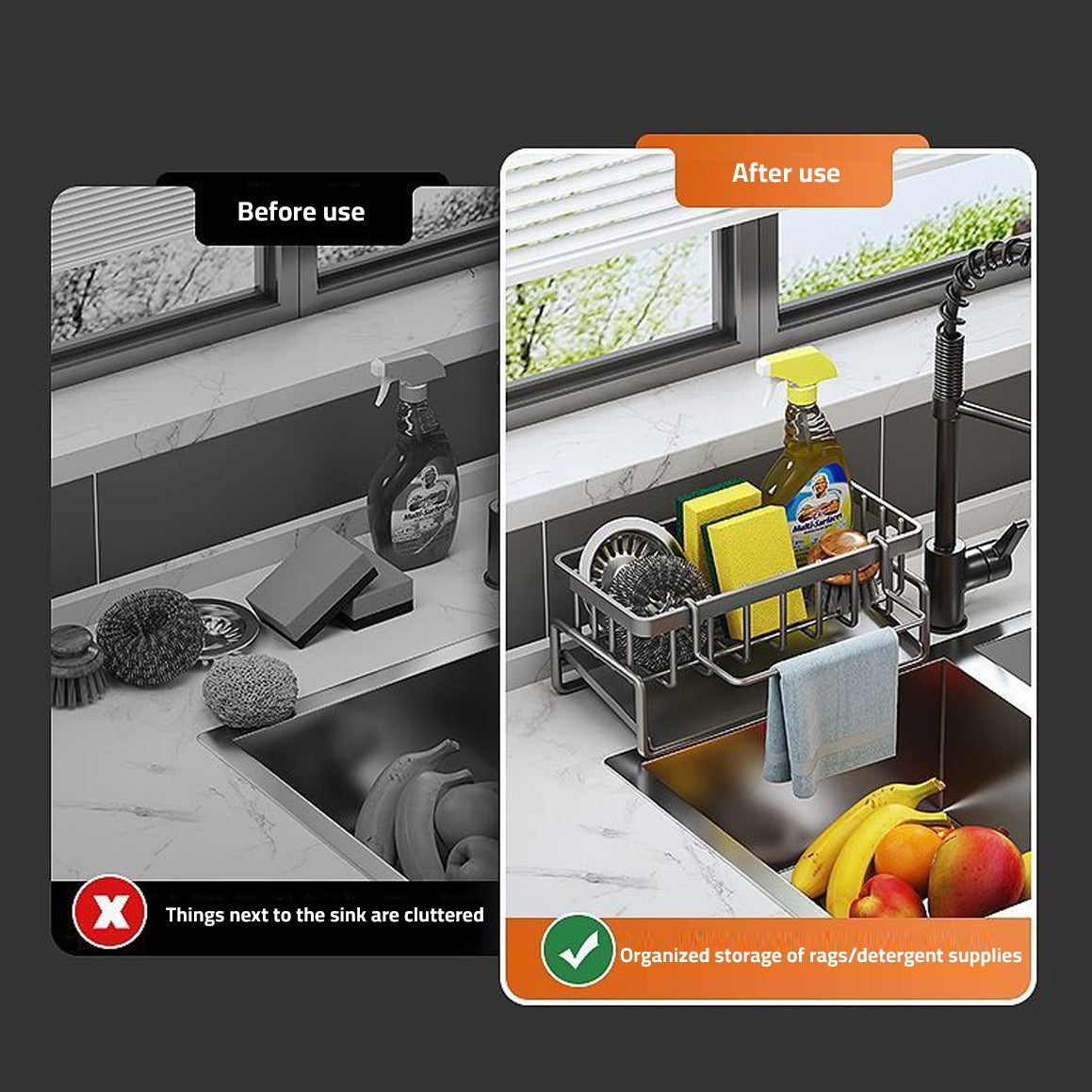 Rostfreier Edelstahl Spülen Organizer Regal - Küchen-Schwamm, Seife, Geschirrtuch Halter Regal Korb