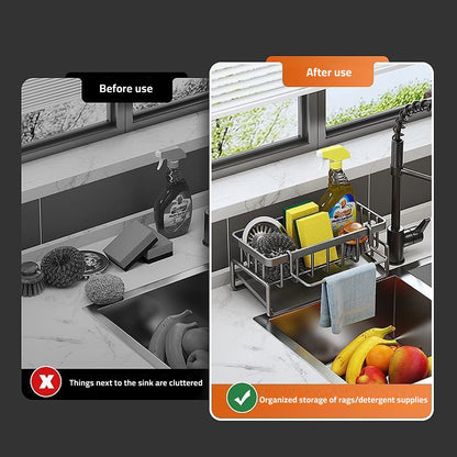 Rostfreier Edelstahl Spülen Organizer Regal - Küchen-Schwamm, Seife, Geschirrtuch Halter Regal Korb