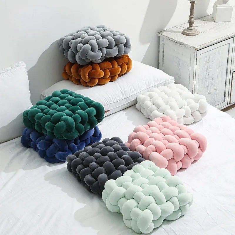 Vivolux | Wohnzimmer Weicher Plüsch Knoten Kissen Sofa Kissen Einfarbig Quadratisch Handgewebtes Zuhause Wurfkissen Quadratisches Gewebtes Sitzkissen Kissen