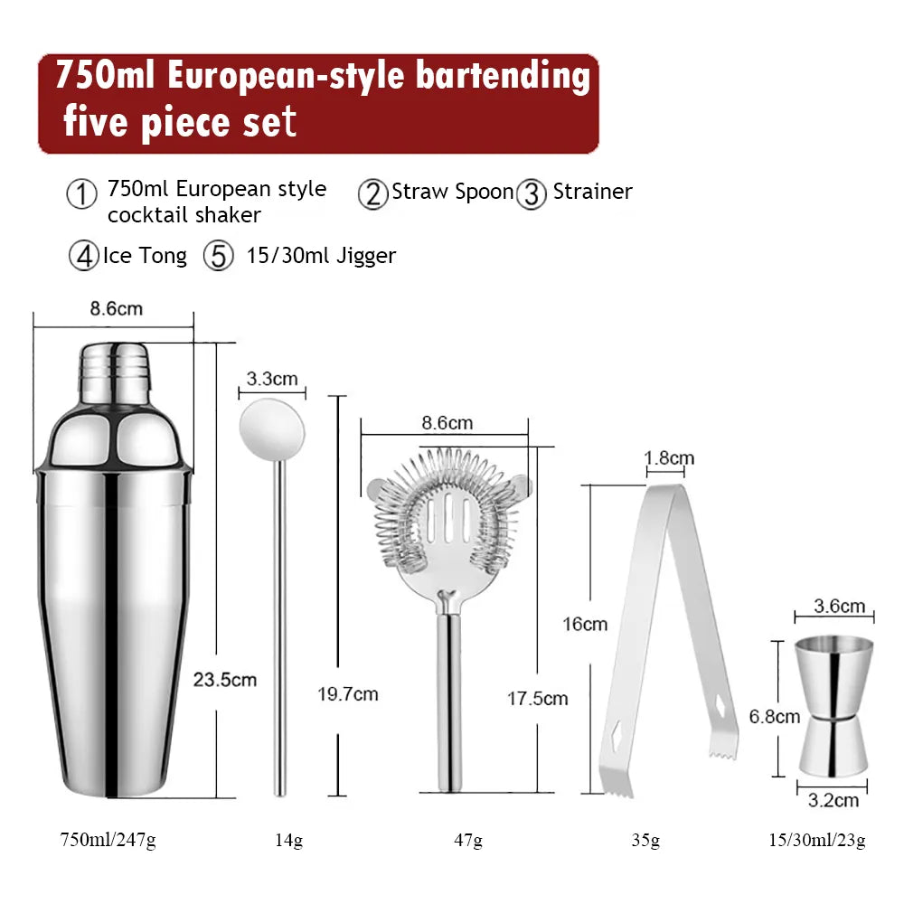Vivolux | 550 ml/750 ml Edelstahl Cocktail Shaker Mixer Trinken Barkeeper Set Bars Set Werkzeuge Mit Wein Regal Ständer Werkzeug für Geburtstag Geschenk