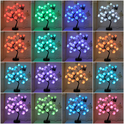 Vivolux | RGB Rose Blume Baum Lichter 24LED USB Batterie Tischlampe Feen Nachtlicht Zuhause Party Weihnachten Hochzeit Schlafzimmer Dekoration Geschenk
