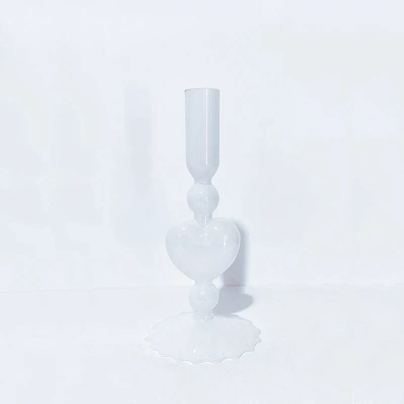 Vivolux | Retro Taper Kerzenhalter Rote Herzform Glas Kerzenständer Hochzeit Tischdekoration Zuhause Party Glas Vase Dekor