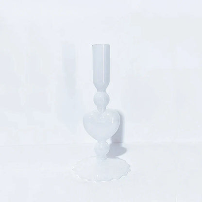 Vivolux | Retro Taper Kerzenhalter Rote Herzform Glas Kerzenständer Hochzeit Tischdekoration Zuhause Party Glas Vase Dekor