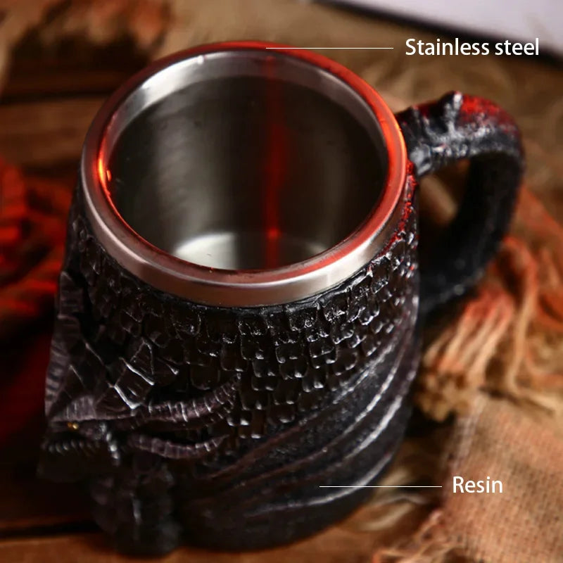 Vivolux | Mittelalterlicher Drachenharz-Edelstahlbecher als Kaffeebecher oder Teebecher