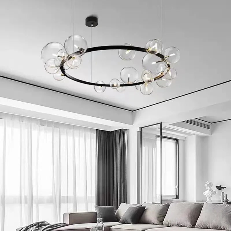 Vivolux | Modern Kreative Metall Kronleuchter Beleuchtung: 7/10 Klarglasblasen, Langes Runddesign mit G9 Lichtarmatur