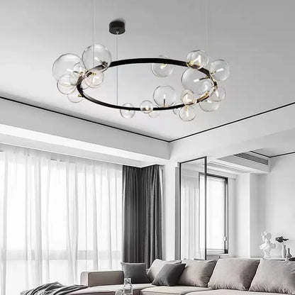 Vivolux | Modern Kreative Metall Kronleuchter Beleuchtung: 7/10 Klarglasblasen, Langes Runddesign mit G9 Lichtarmatur
