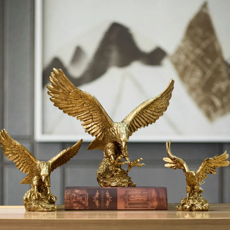 Vivolux | Resin Goldener Adler Statue Kunst Tier Modell Sammlung Ornament Zuhause Büro Schreibtisch Feng Shui Dekor Figuren einfach