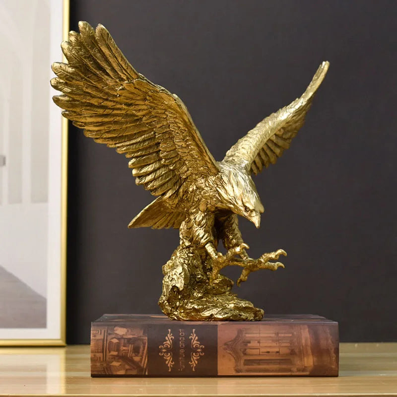 Vivolux | Resin Goldener Adler Statue Kunst Tier Modell Sammlung Ornament Zuhause Büro Schreibtisch Feng Shui Dekor Figuren einfach