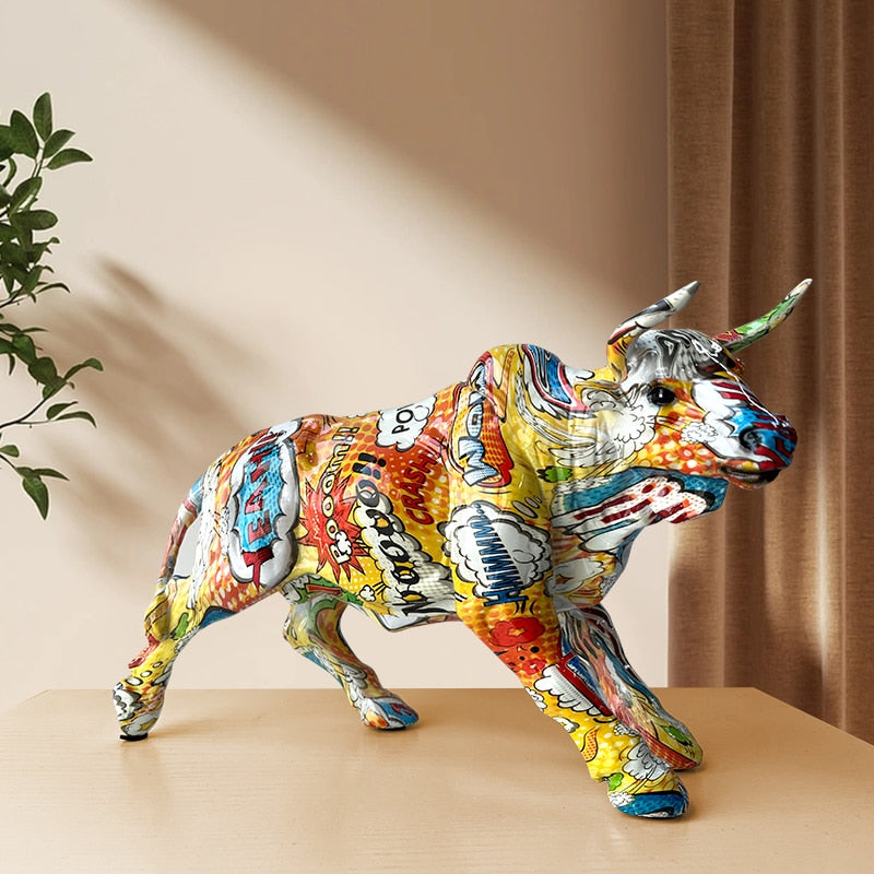 Vivolux | Graffiti-Malerei Harz Bull Figuren Home Wohnzimmer Schlafzimmer Büro Desktop Feng Shui Ornamente Sammlung Statuen