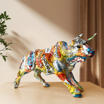 Vivolux | Graffiti-Malerei Harz Bull Figuren Home Wohnzimmer Schlafzimmer Büro Desktop Feng Shui Ornamente Sammlung Statuen