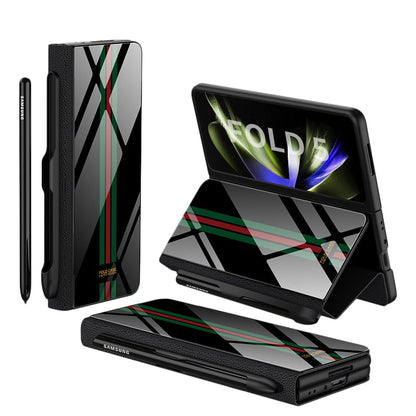 Vivolux | Stoßfeste Rüstungshülle Hülle Glas Abdeckung Ständer Einfügkarte Lederhülle für Samsung Galaxy Z Fold 5/4