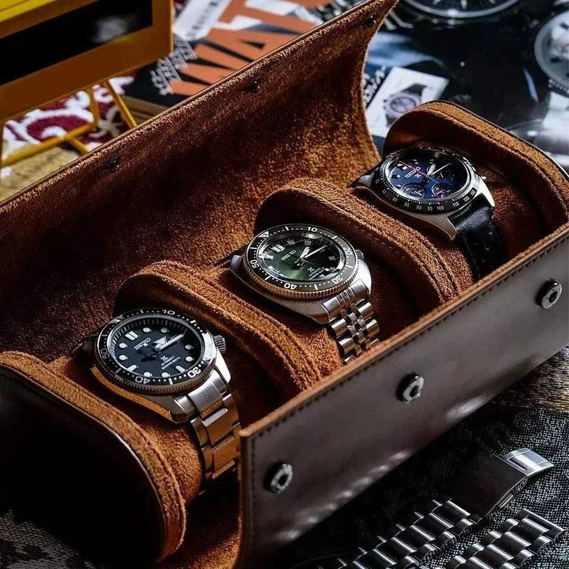 Vivolux | Vintage Leder 3-Slot Herren Uhrenbox für Reisen
