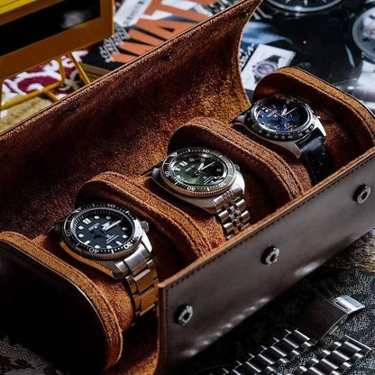 Vivolux | Vintage Leder 3-Slot Herren Uhrenbox für Reisen