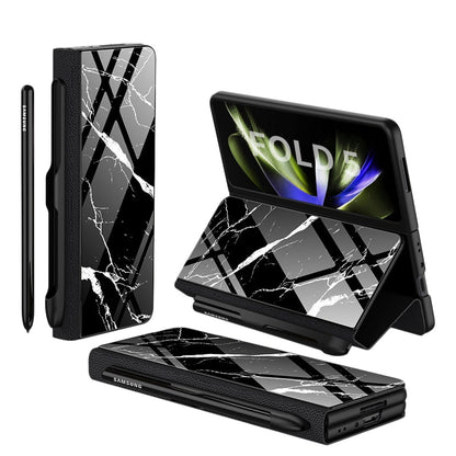 Vivolux | Stoßfeste Rüstungshülle Hülle Glas Abdeckung Ständer Einfügkarte Lederhülle für Samsung Galaxy Z Fold 5/4