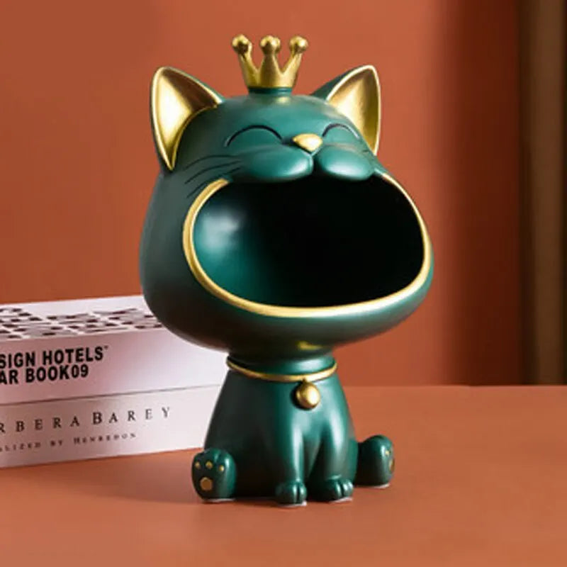 Vivolux | Fortune Crown Big Mouth Cat Eingang Schlüsselablage Dekoratives Ornament, Licht Luxus Einweihungsgeschenk Skulptur