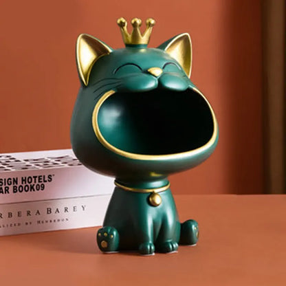 Vivolux | Fortune Crown Big Mouth Cat Eingang Schlüsselablage Dekoratives Ornament, Licht Luxus Einweihungsgeschenk Skulptur