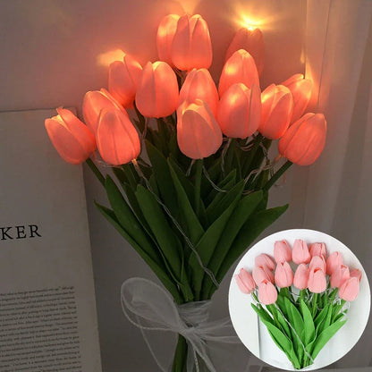 Vivolux | LED-Lampe mit künstlichem Tulpenblumenstrauß perfekt für Geschenke oder als Hochzeitsfeier-Hausdekorationen