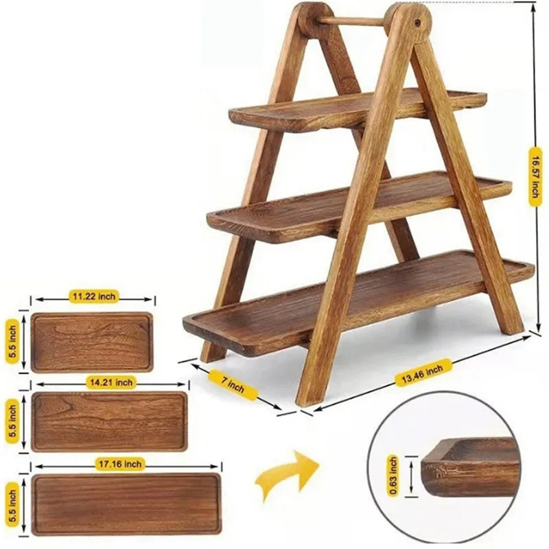 Vivolux | 3-stufige Holz-Stufenplatte Dekor Kuchenständer Bauernhaus Stufenplatte Party Serviergeschirr und Platten Tabletts