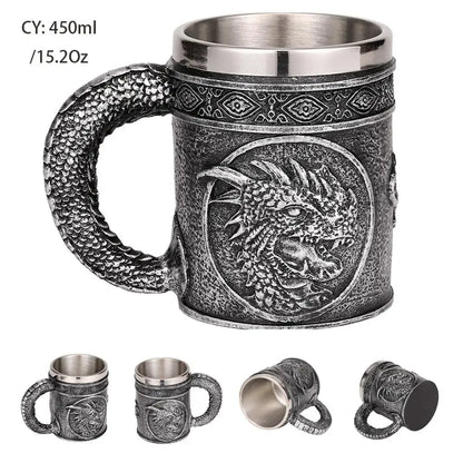 Vivolux | Mittelalterlicher Drachenharz-Edelstahlbecher als Kaffeebecher oder Teebecher