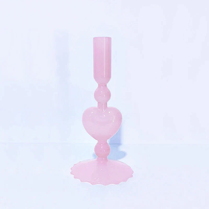 Vivolux | Retro Taper Kerzenhalter Rote Herzform Glas Kerzenständer Hochzeit Tischdekoration Zuhause Party Glas Vase Dekor