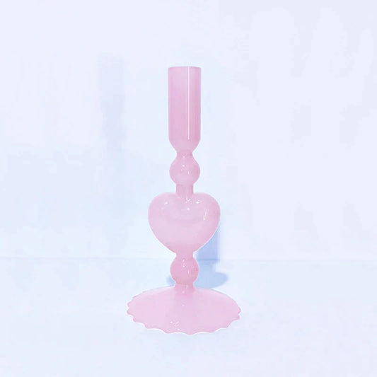Vivolux | Retro Taper Kerzenhalter Rote Herzform Glas Kerzenständer Hochzeit Tischdekoration Zuhause Party Glas Vase Dekor