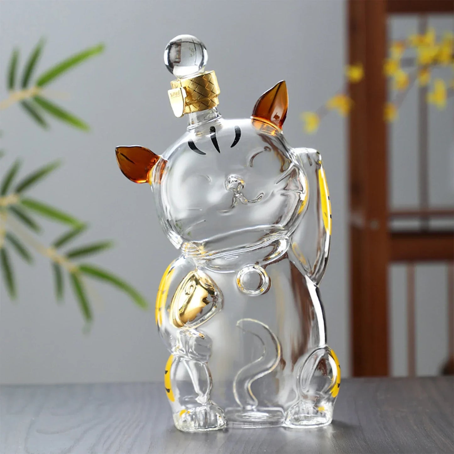Vivolux | Cat Shaped Glass Decanter Glass Holder with Stopper Bottle Drinkware Dispenser Carafe 1000ml for Dining Party Decoration Gift