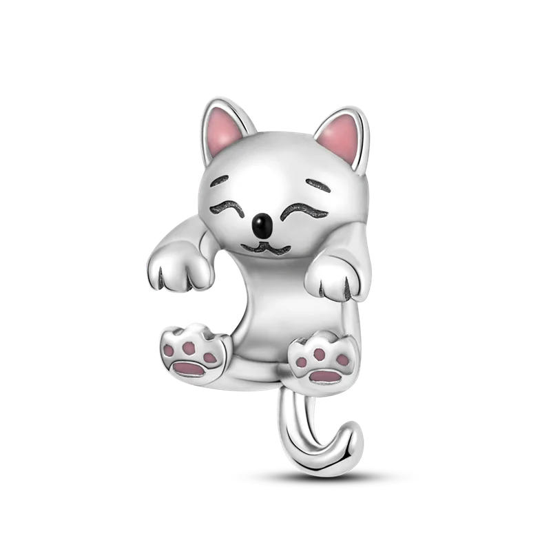 Vivolux | 925 Silber Goldener Leopard Charms Perlen Bunte Chamäleon Nashorn Löwe Skarabäus Katze Anhänger Passend für Original Pandora Armband Schmuck