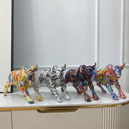 Vivolux | Graffiti-Malerei Harz Bull Figuren Home Wohnzimmer Schlafzimmer Büro Desktop Feng Shui Ornamente Sammlung Statuen