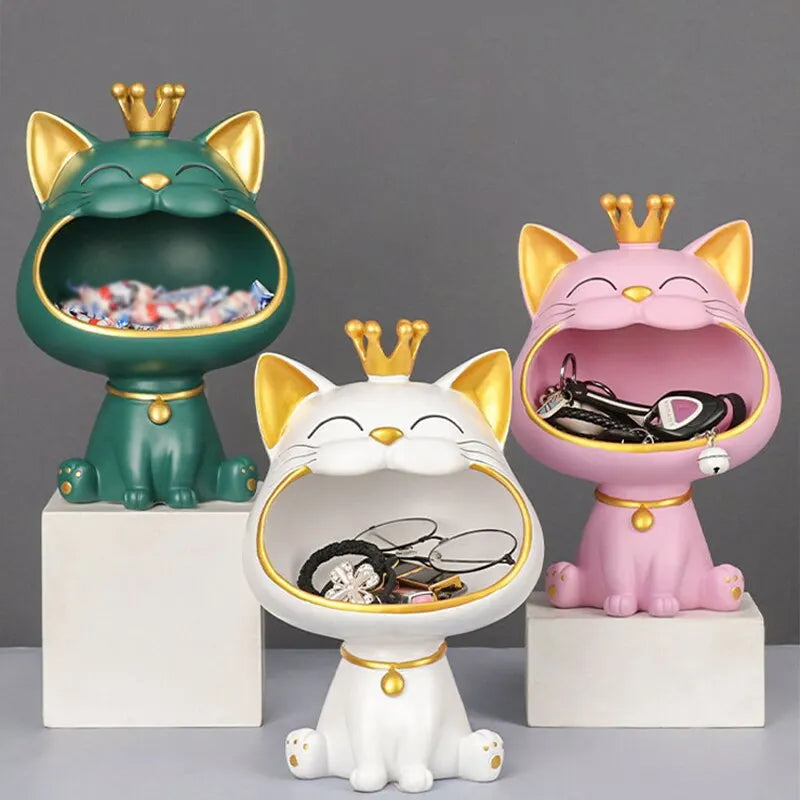Vivolux | Fortune Crown Big Mouth Cat Eingang Schlüsselablage Dekoratives Ornament, Licht Luxus Einweihungsgeschenk Skulptur