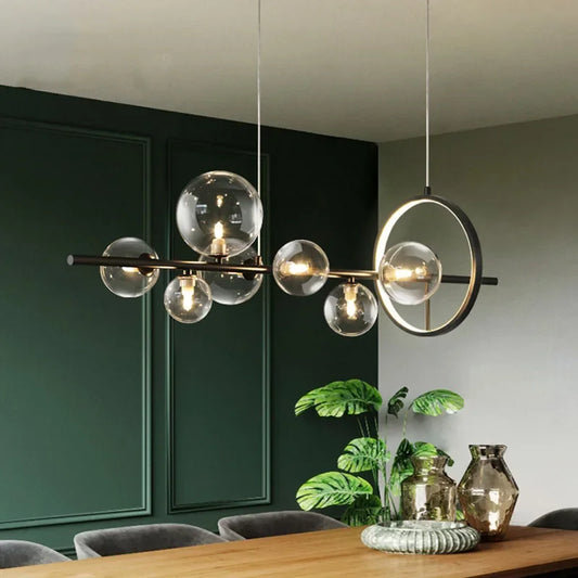 Vivolux | Modern Kreative Metall Kronleuchter Beleuchtung: 7/10 Klarglasblasen, Langes Runddesign mit G9 Lichtarmatur