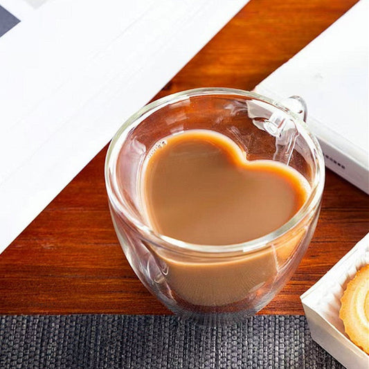Vivolux | Herz Liebe Form Glas Tasse Doppelwandige Kaffeetassen Isolierte Tee Milch Zitrone Saft Wasser Becher Hitzebeständiges Trinkgeschirr Liebhaber Geschenk