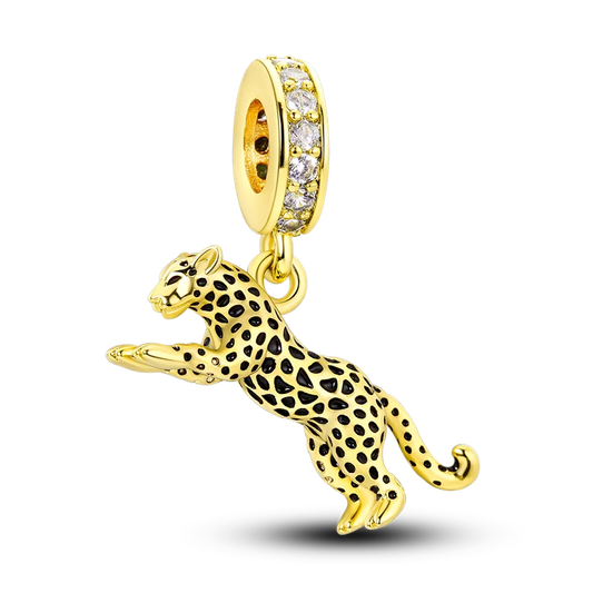 925 Silber Goldener Leopard Charms Perlen Bunte Chamäleon Nashorn Löwe Skarabäus Katze Anhänger Passend für Original Pandora Armband Schmuck