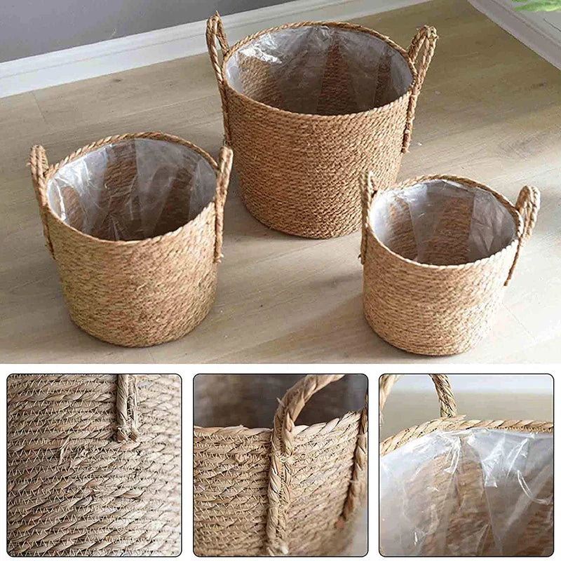 Vivolux | Nordic Extra Large Straw Flower Pot Seaweed Storage Basket Potted Green Plant Flower Basket Hand Woven Floor Indoor Flower Pot