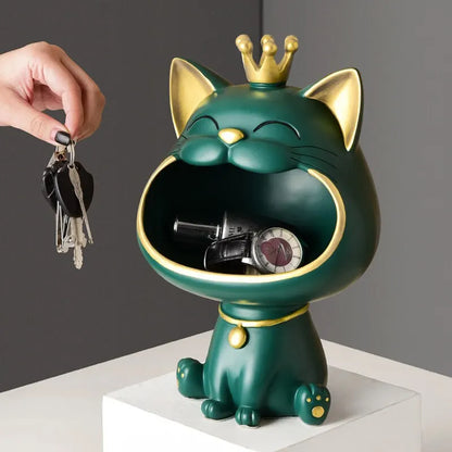 Vivolux | Fortune Crown Big Mouth Cat Eingang Schlüsselablage Dekoratives Ornament, Licht Luxus Einweihungsgeschenk Skulptur