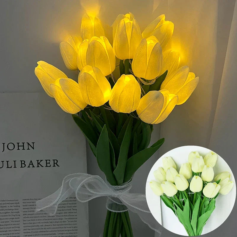 Vivolux | LED-Lampe mit künstlichem Tulpenblumenstrauß perfekt für Geschenke oder als Hochzeitsfeier-Hausdekorationen